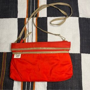 Vintage French Nylon crossbody clutch bag. 10.5”x 7”x 1.5”. Excellent shape!